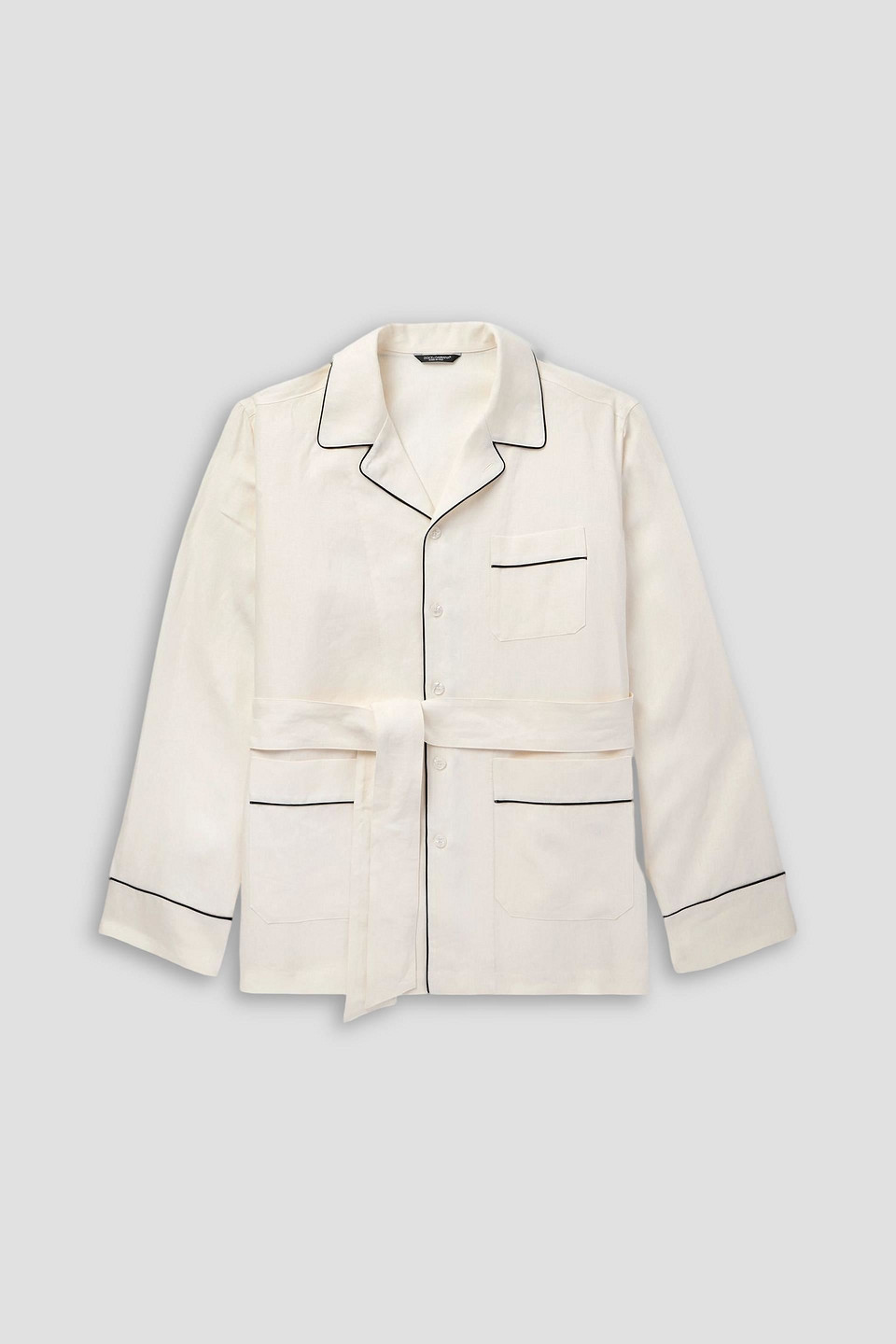 dolce&gabbana - camp-collar belted piped linen and silk-blend overshirt - white - it 48