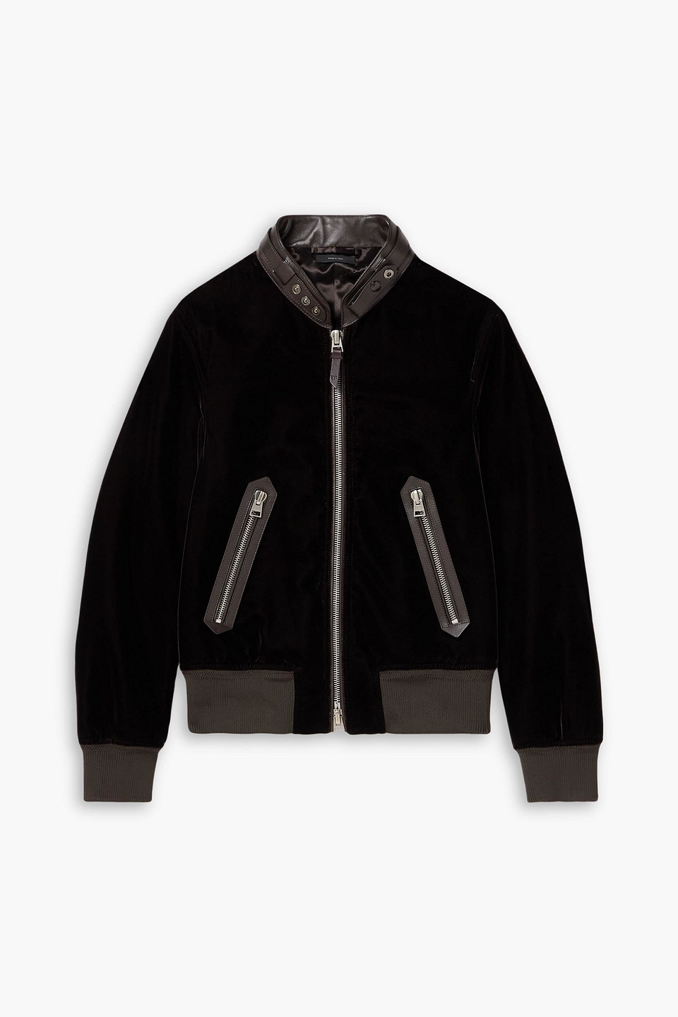 tom ford - leather-trimmed velvet bomber jacket - brown - it 46