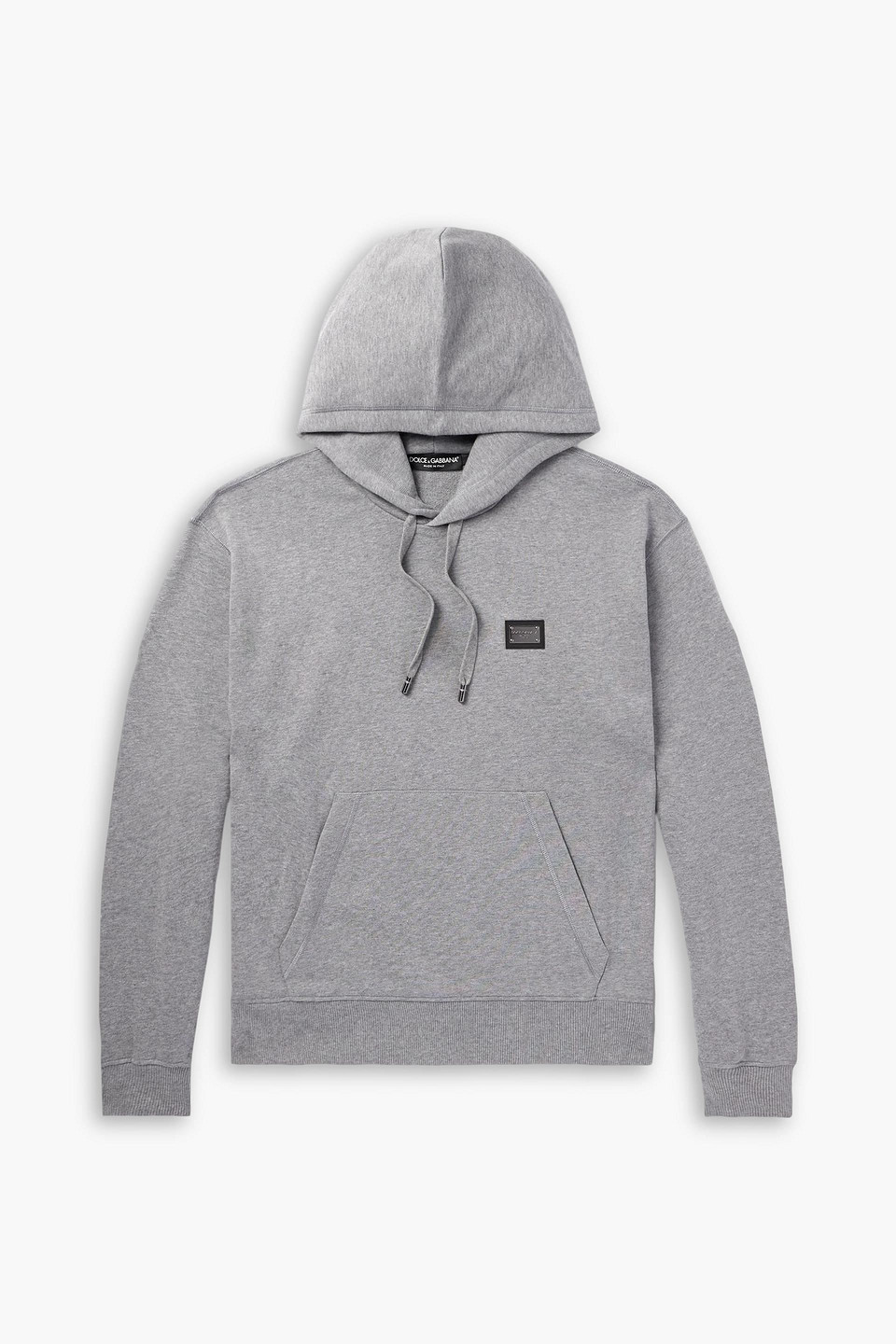 dolce&gabbana - leather-trimmed logo-appliquéd cotton-jersey hoodie - gray - it 56