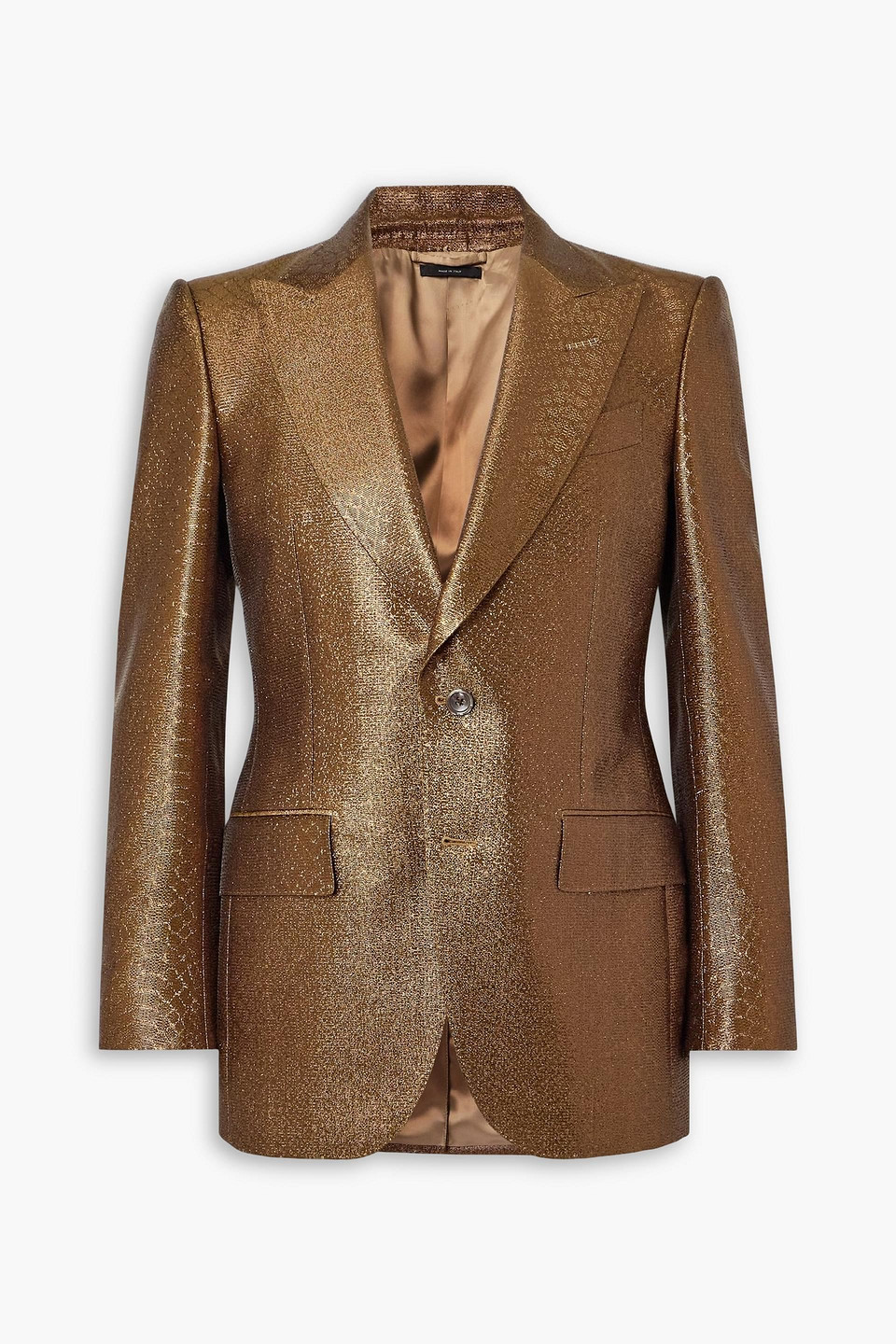 tom ford - slim-fit croc-effect coated wool-blend tuxedo jacket - metallic - it 48