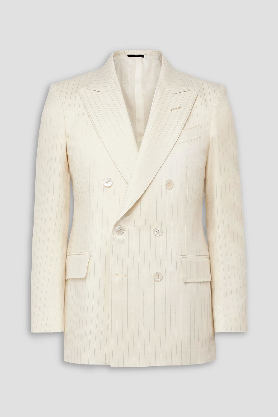 tom ford - dyllan double-breasted metallic striped wool-blend suit jacket - white - it 48