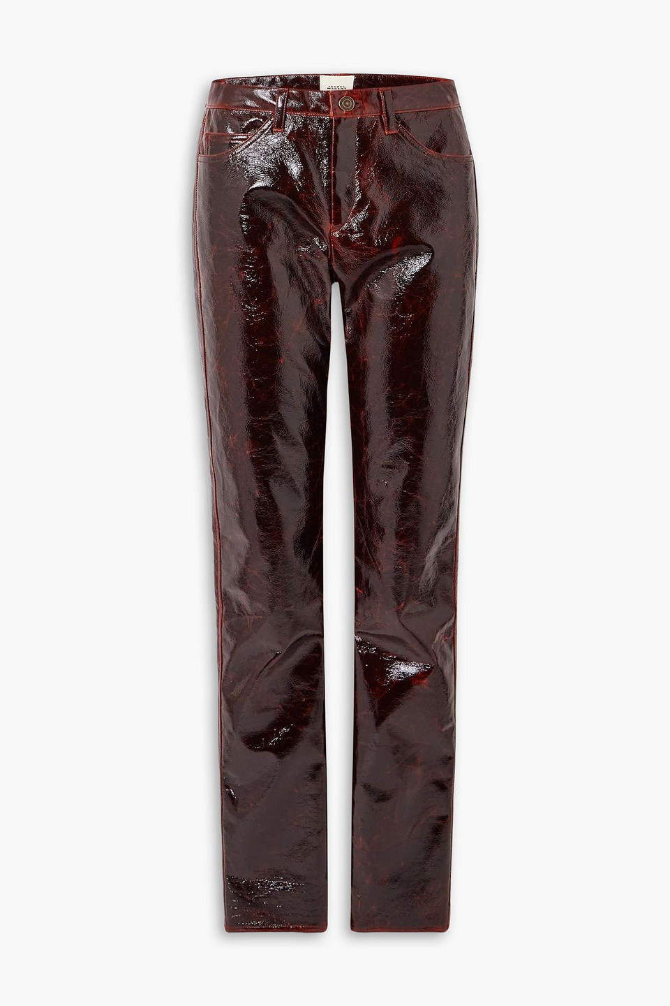isabel marant - crinkled cotton-blend vinyl slim-leg pants - burgundy - fr 44