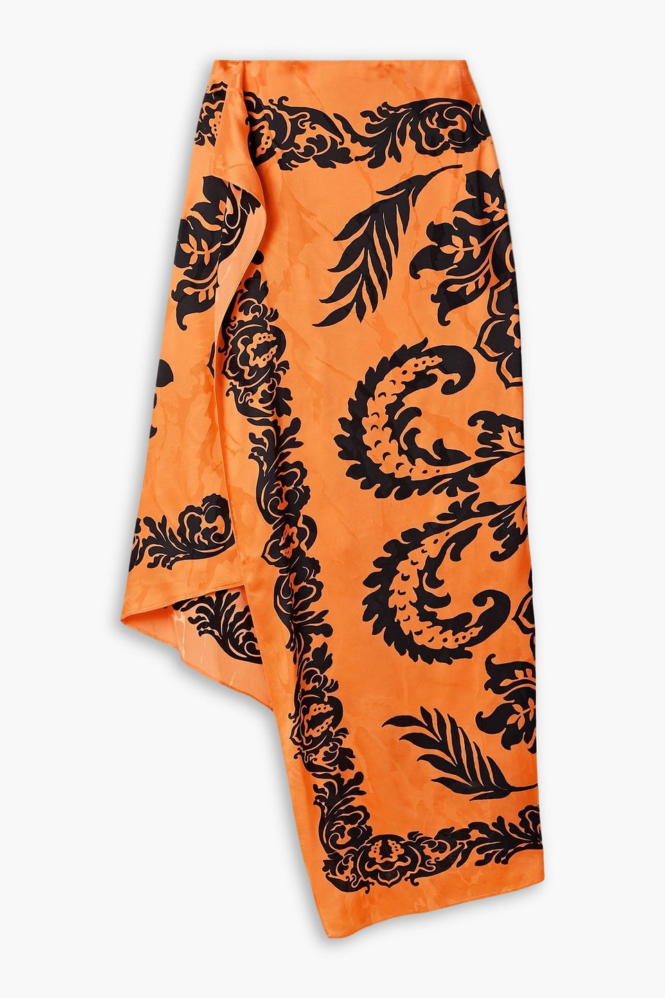 etro - asymmetric printed satin-jacquard midi skirt - orange - it 38