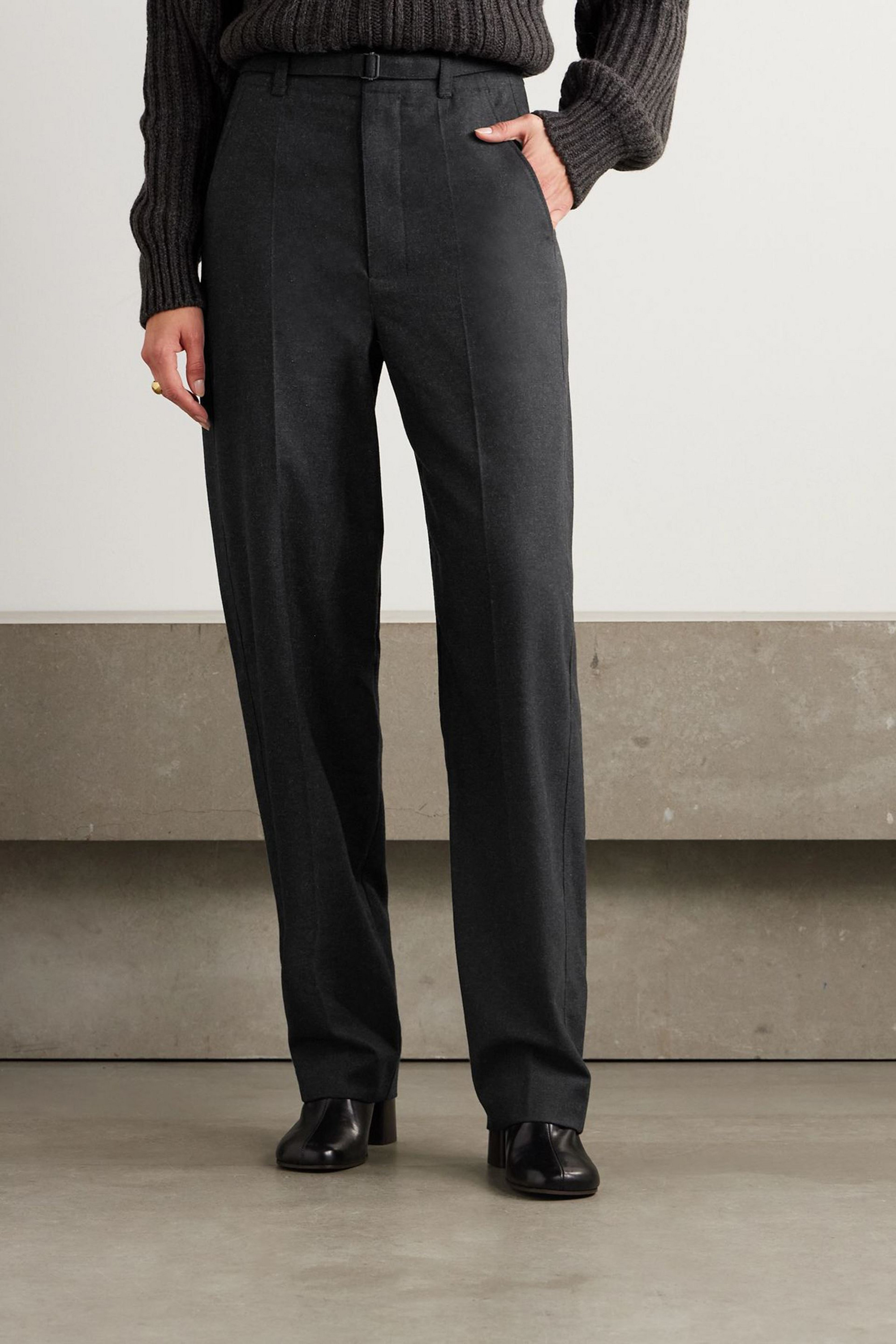 Lemaire Belted pleated cashmere-blend tapered pants