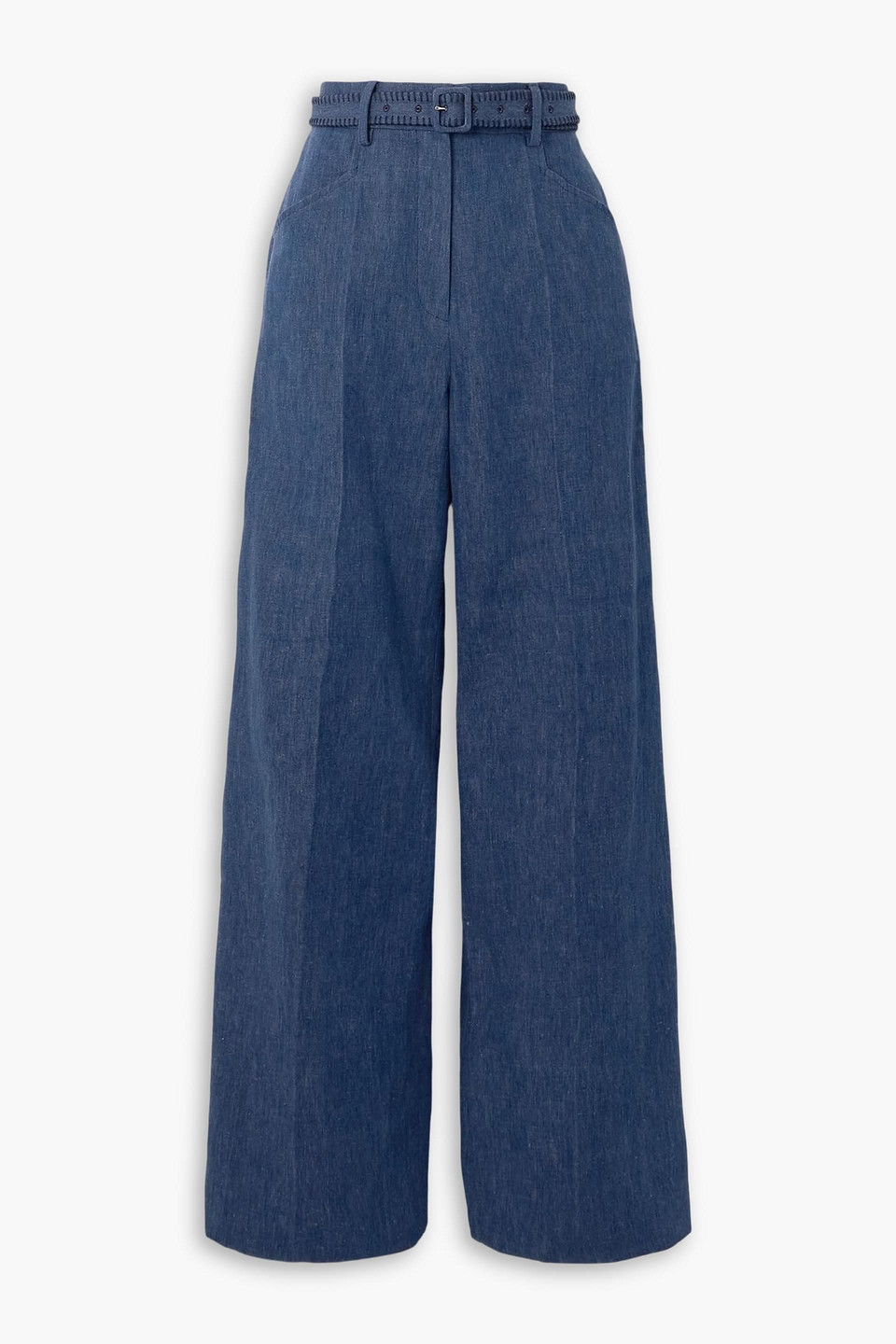 Gabriela Hearst Norman Belted Cotton And Linen-blend Wide-leg Pants In Blue