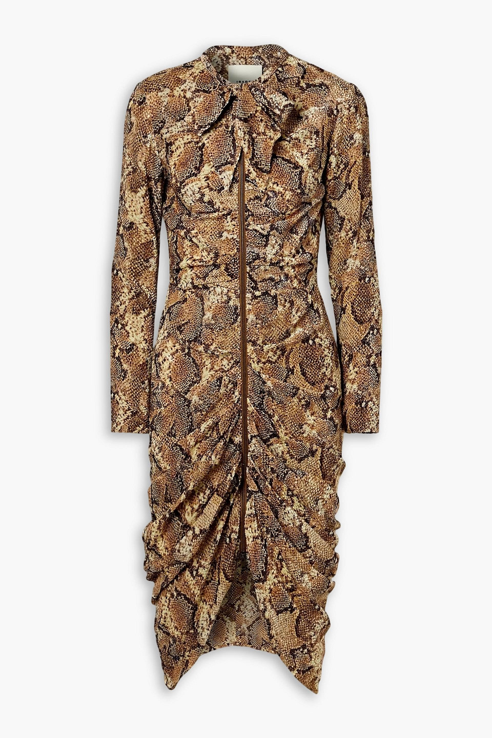 isabel marant - connie pussy-bow ruched snake-print devoré silk-blend midi dress - animal print - fr 36