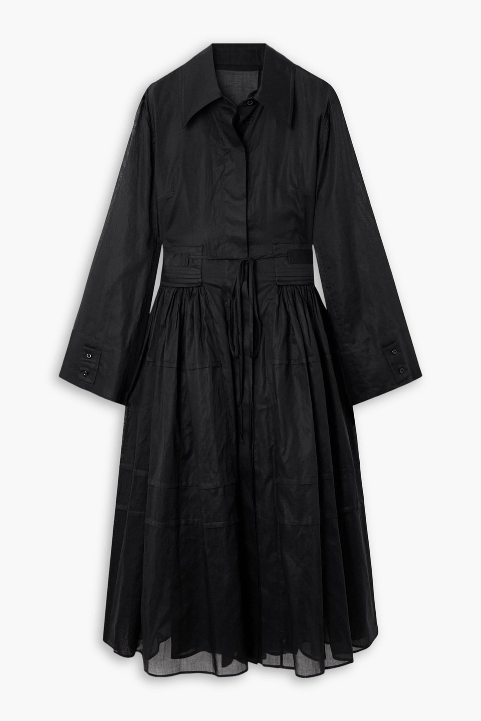 jil sander - gathered cotton-poplin midi dress - black - fr 34