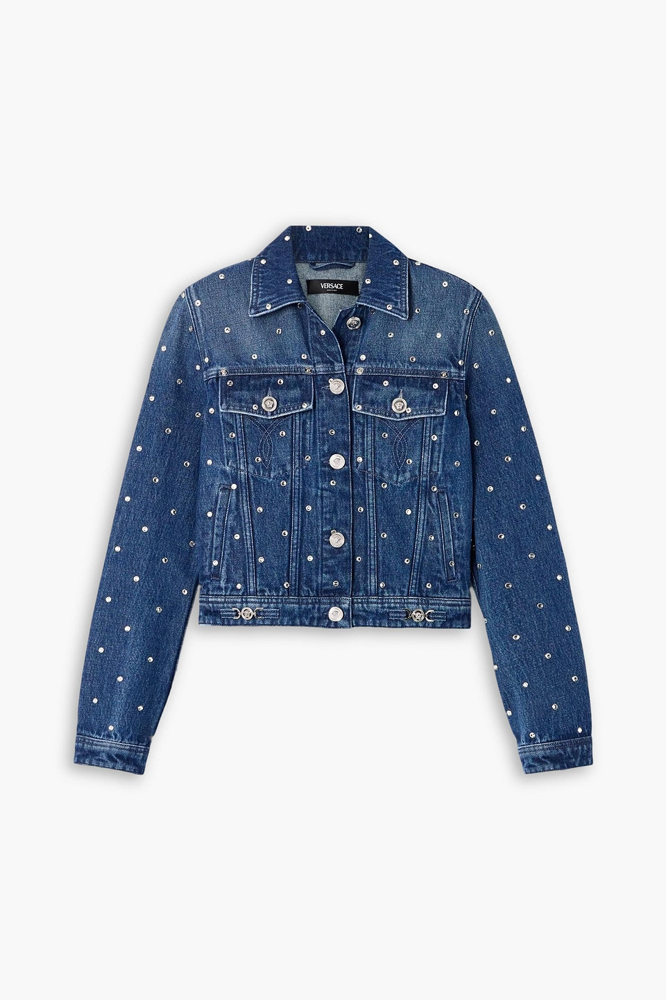 Versace Studded Denim Jacket In Blue