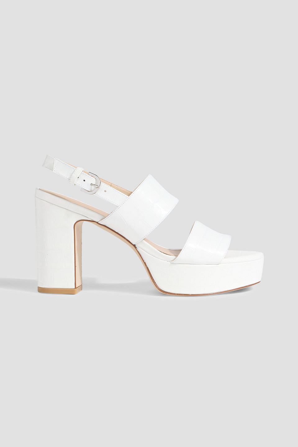 Stuart Weitzman Ono Croc-effect Patent-leather Platform Sandals In White