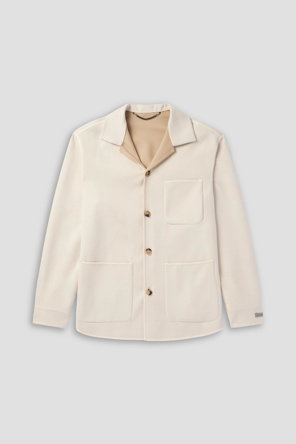 canali - camp-collar brushed wool-blend twill overshirt - white - it 46