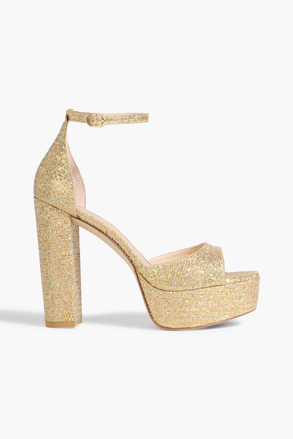 Stuart Weitzman Pamela Sequin-embellished Lamé Platform Sandals In Gold