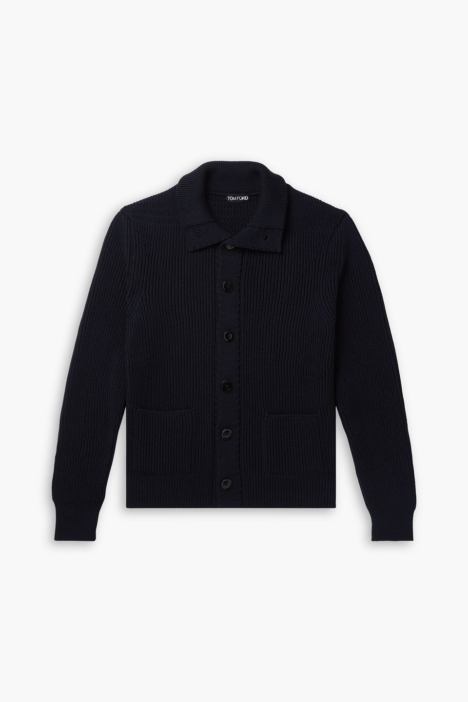 tom ford - slim-fit ribbed wool and cashmere-blend cardigan - blue - it 44