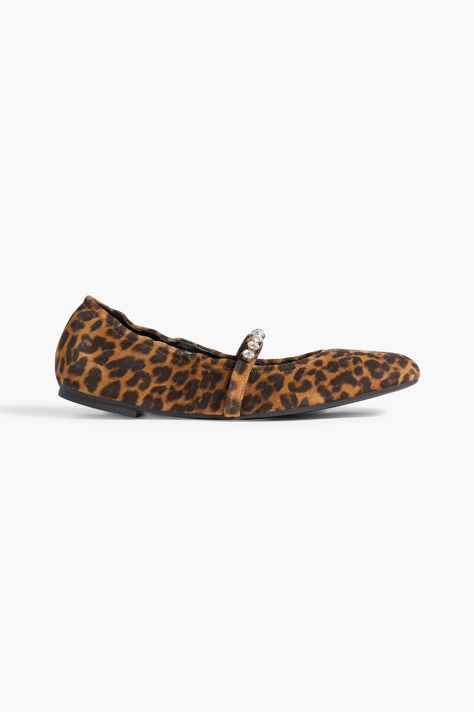 stuart weitzman - goldie crystal-embellished leopard-print suede mary jane flats - brown - us 4.5