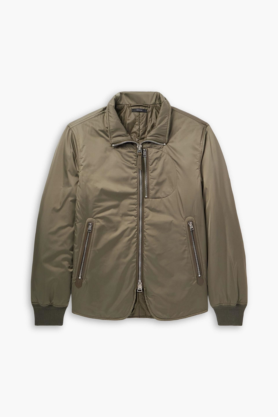 tom ford - padded leather-trimmed satin bomber jacket - green - it 48