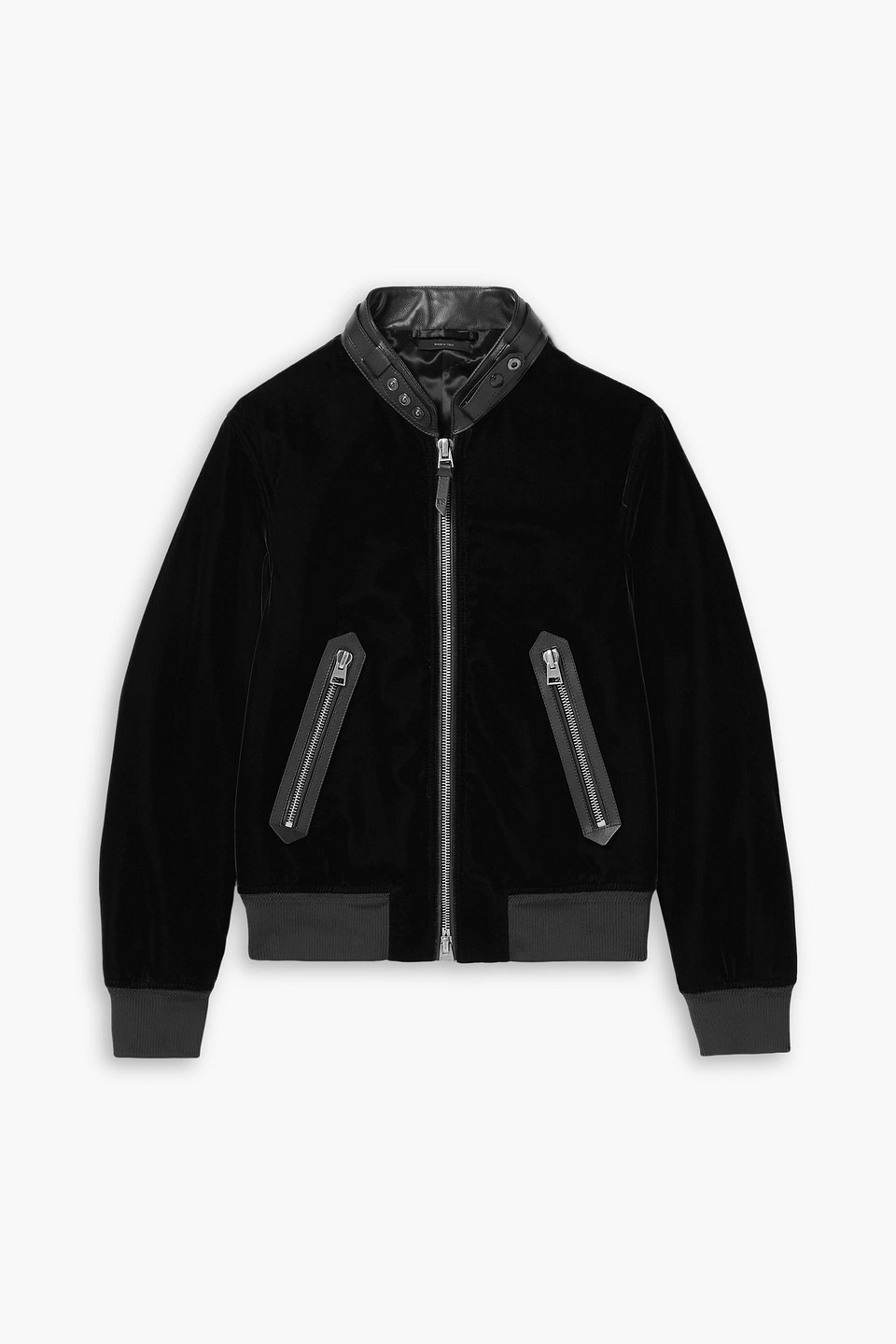 Tom Ford Leather-trimmed Velvet Bomber Jacket In Black