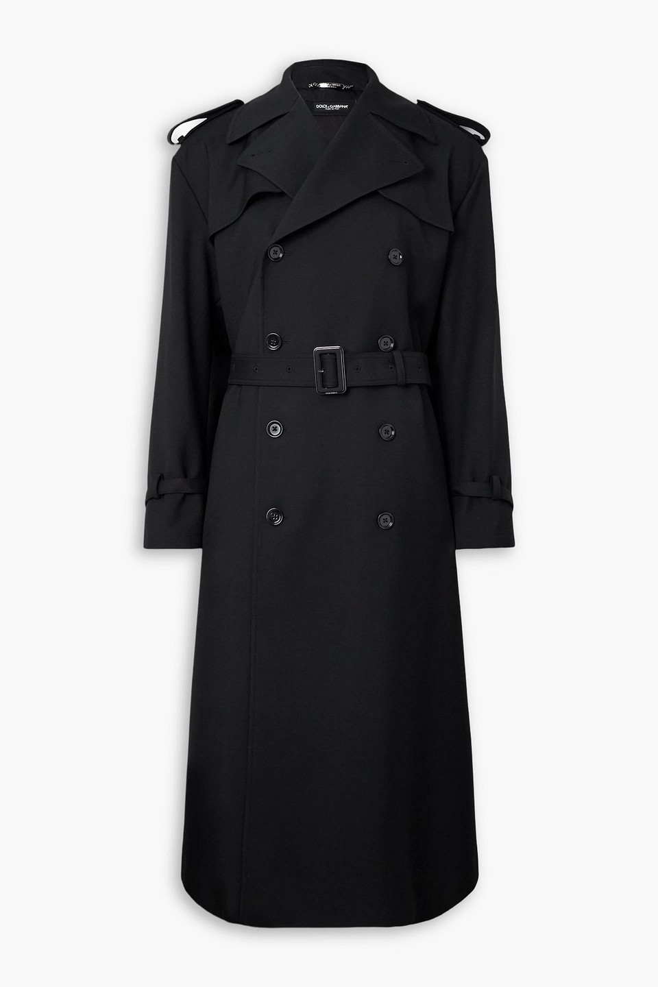 dolce&gabbana - belted wool-blend twill trench coat - black - it 48