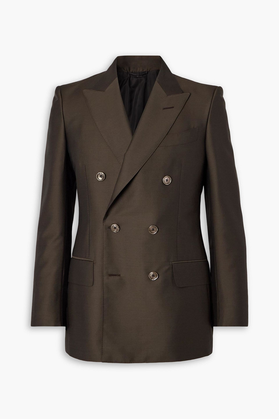 tom ford - atticus slim-fit double-breasted wool and silk-blend suit jacket - brown - it 50