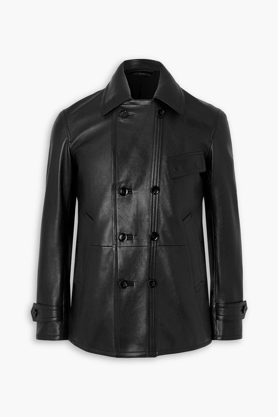 tom ford - leather peacoat - black - it 48