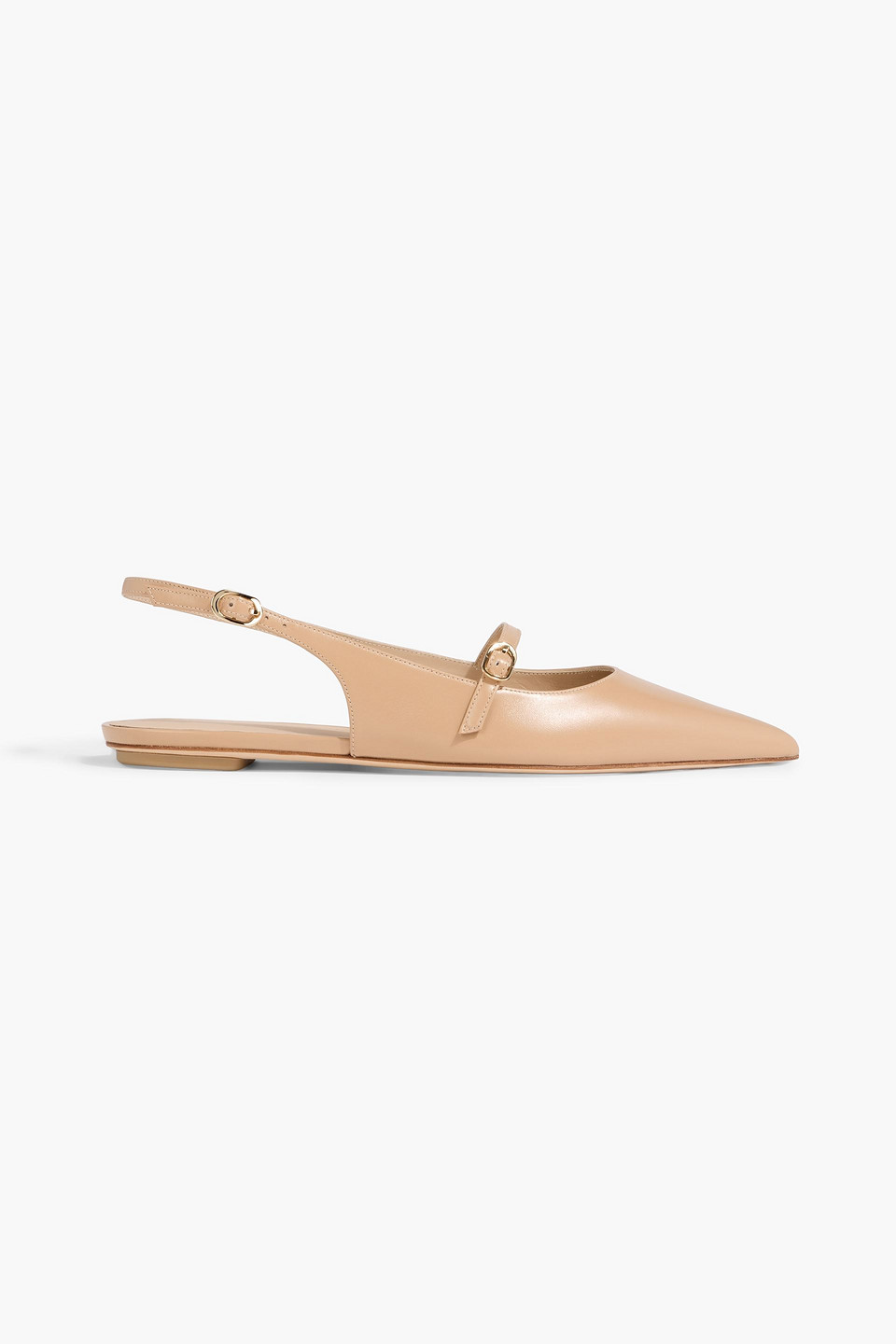 Stuart Weitzman Emilia Leather Mary Jane Point-toe Flats In Neutral