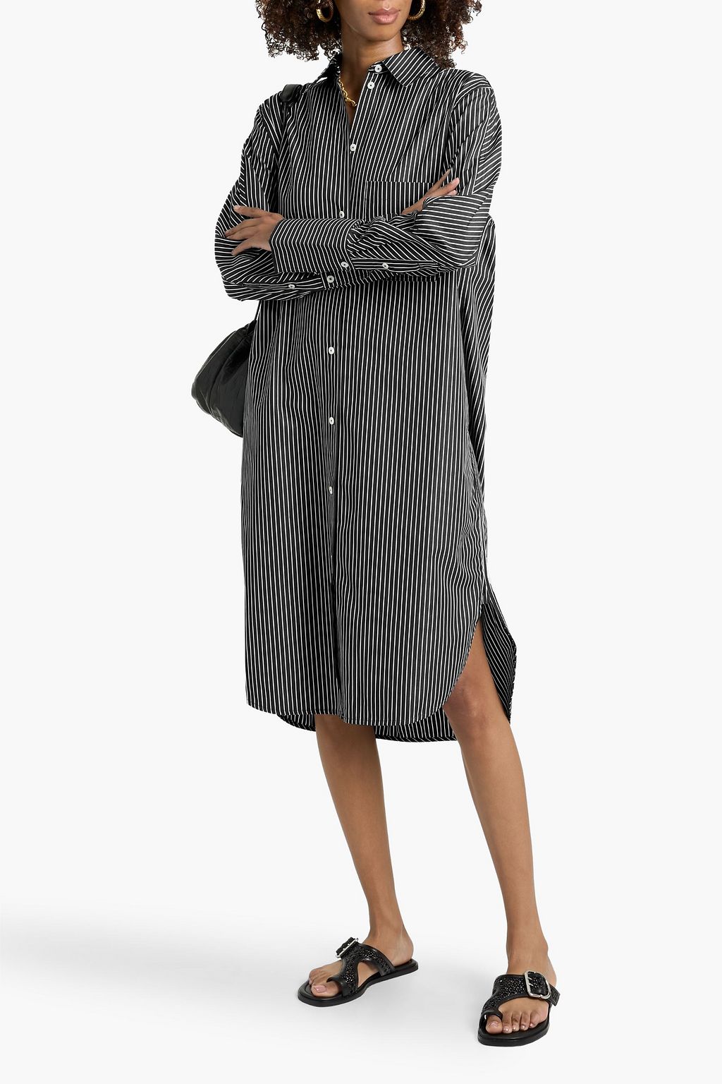 TOTEME Striped kimono-sleeve Shirtdress - Black,white