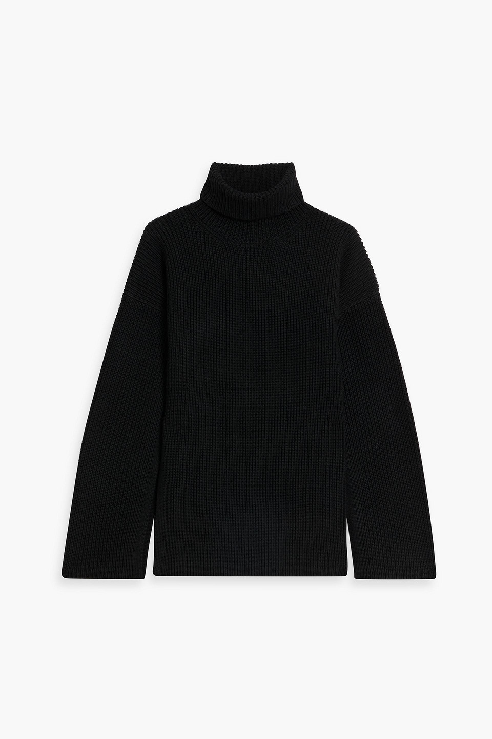 toteme - ribbed wool turtleneck sweater - black - xxs