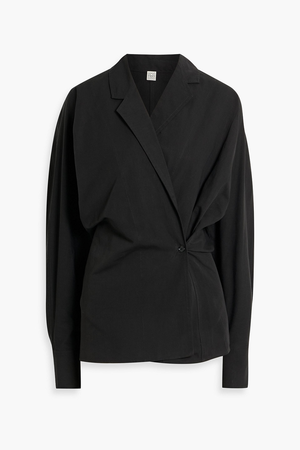 toteme - cotton and linen-blend wrap blouse - black - eu 32