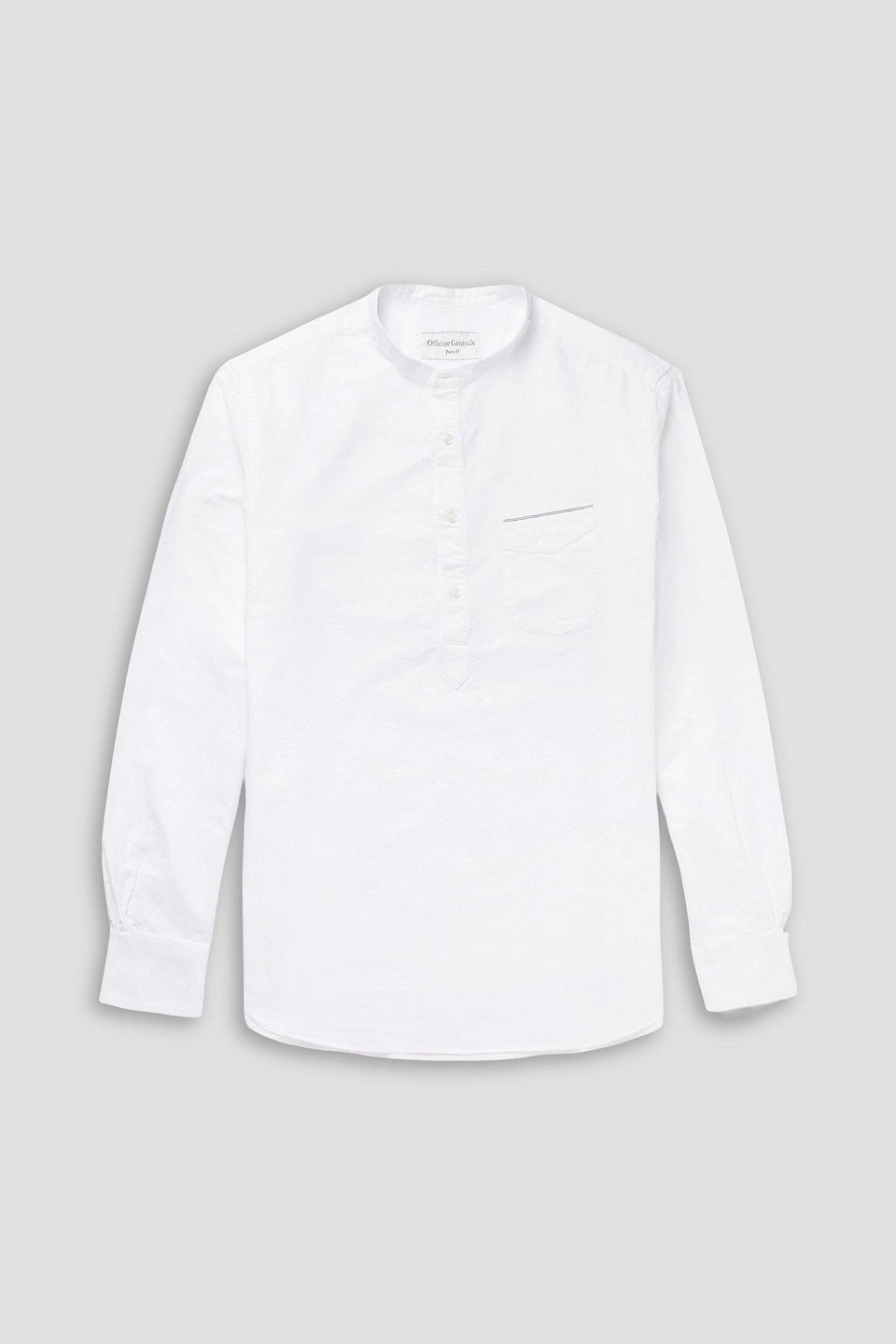 officine générale - auguste grandad-collar cotton oxford shirt - white - xs