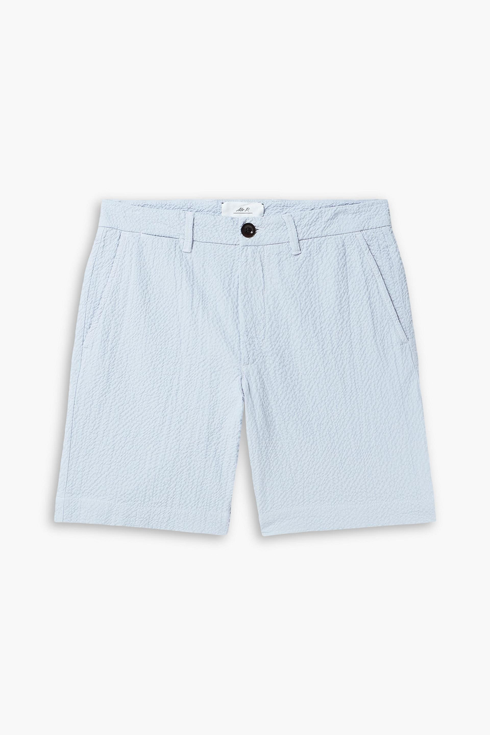 mr p. - slim-fit straight-leg stretch-cotton seersucker shorts - blue - 40