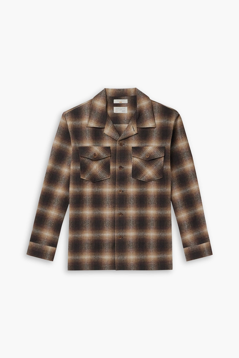 nudie jeans co - vincent camp-collar checked wool-blend shirt - brown - xl