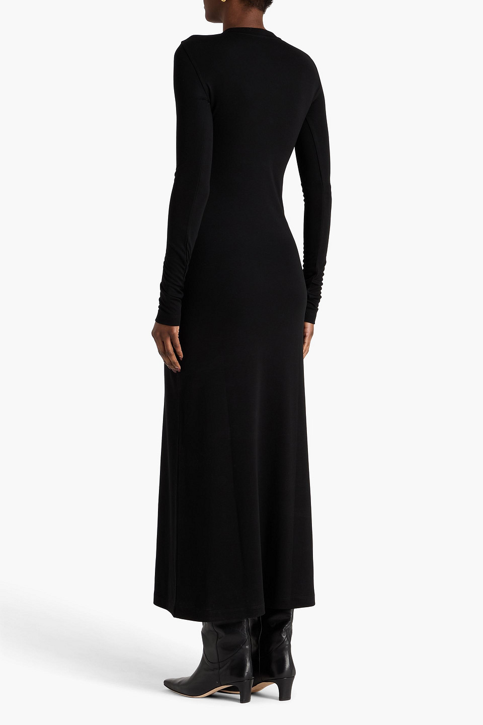 Totême Long-sleeve Slouch Waist Viscose Dress In Black