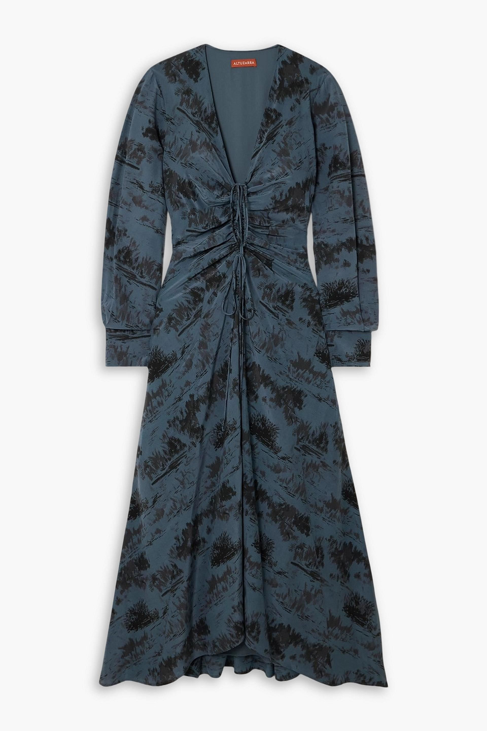 altuzarra - mila ruched printed silk-crepe midi dress - blue - fr 34