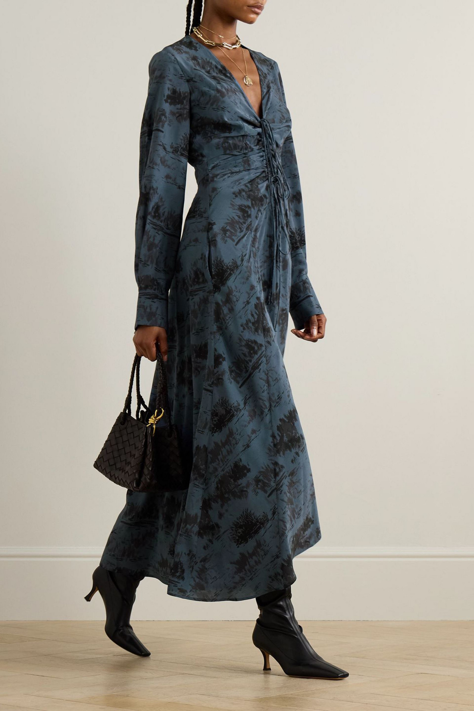 Altuzarra Mila ruched printed silk-crepe midi dress