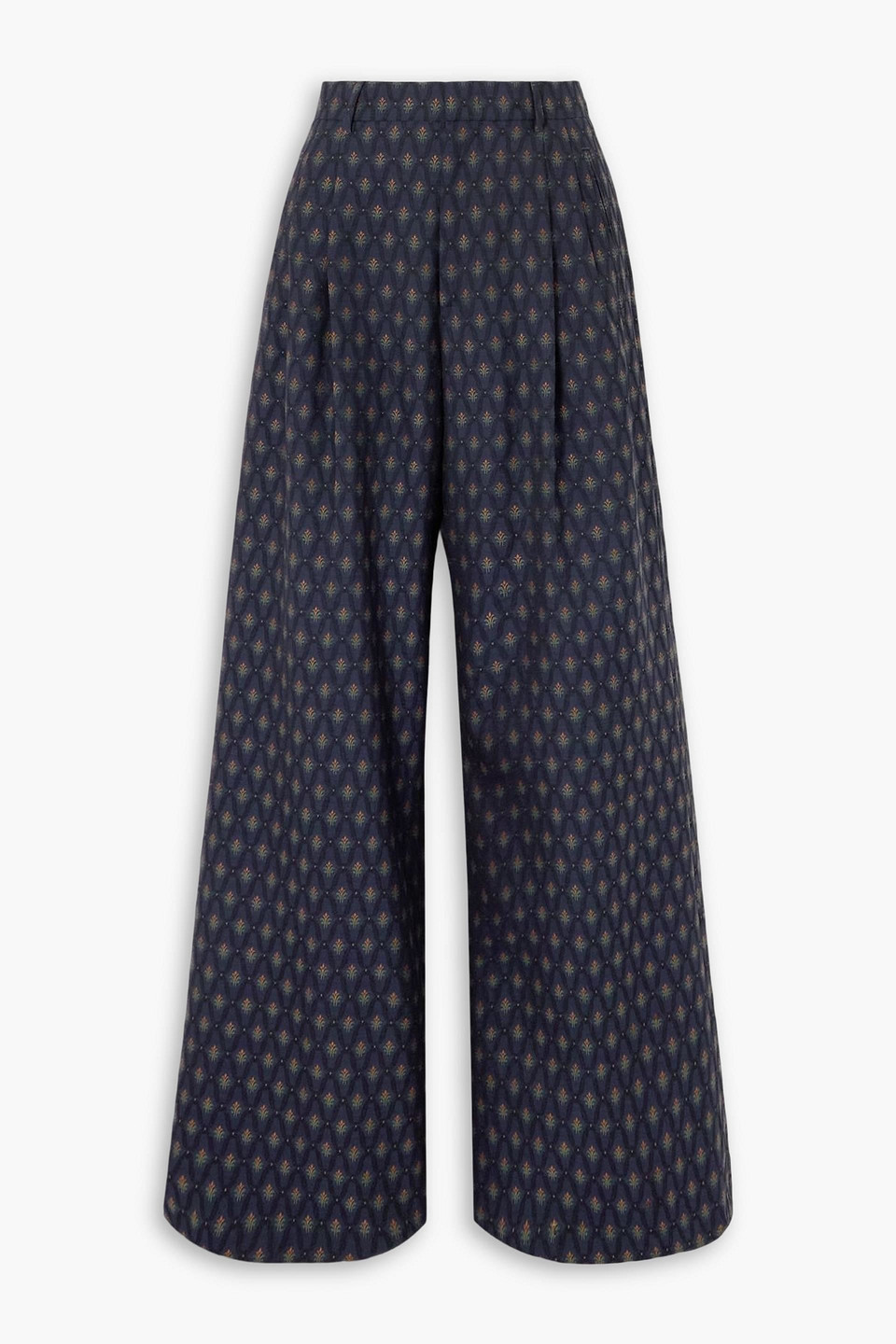 etro - pleated wool and cotton-blend jacquard wide-leg pants - blue - it 40