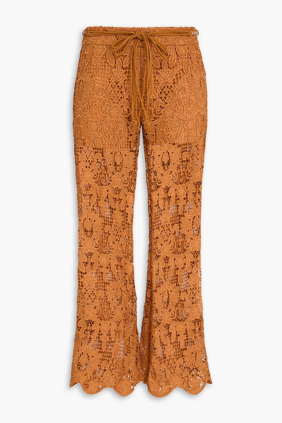 zimmermann - macramé lace flared pants - brown - 3