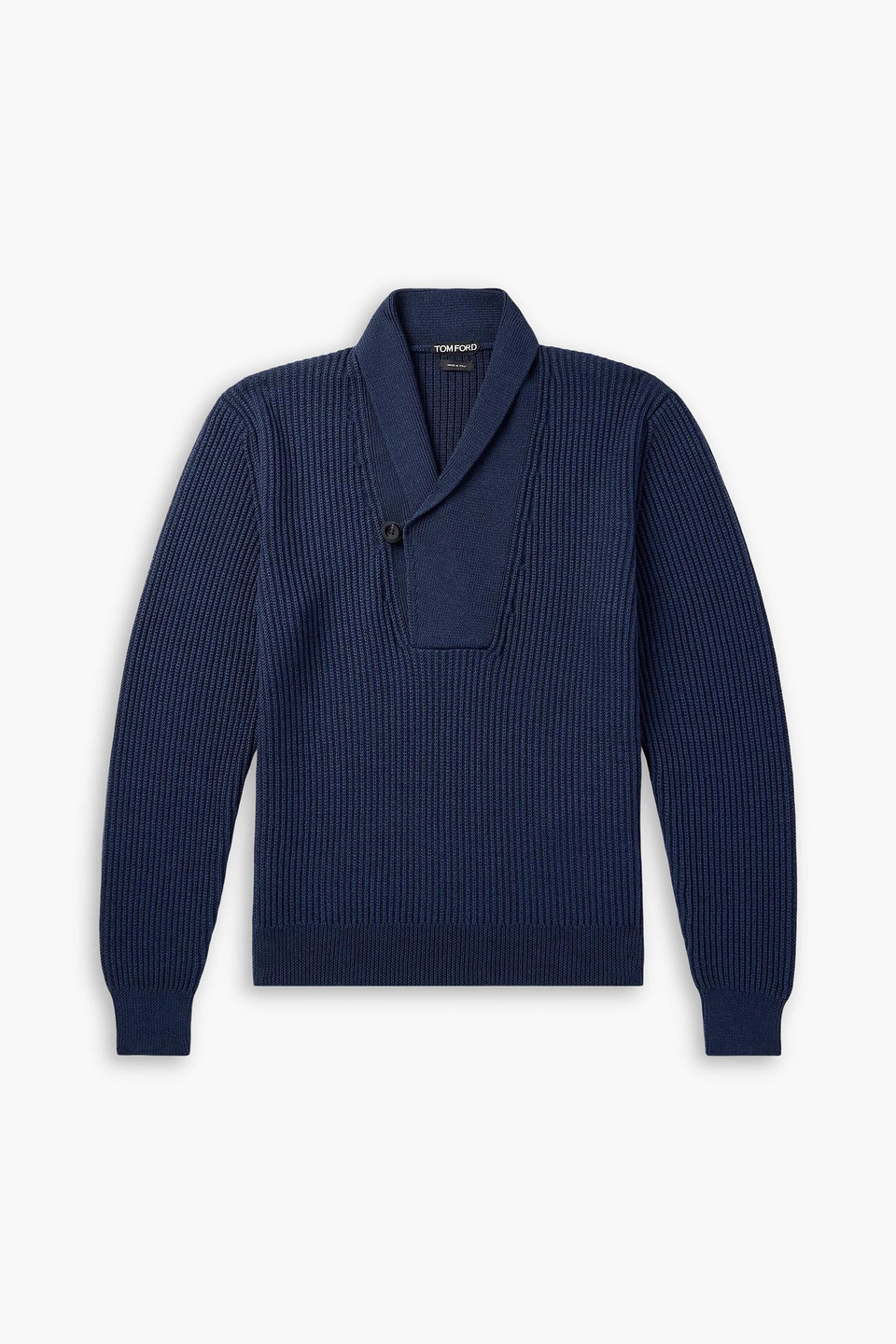 tom ford - slim-fit shawl-collar ribbed merino wool-blend half-placket sweater - blue - it 52