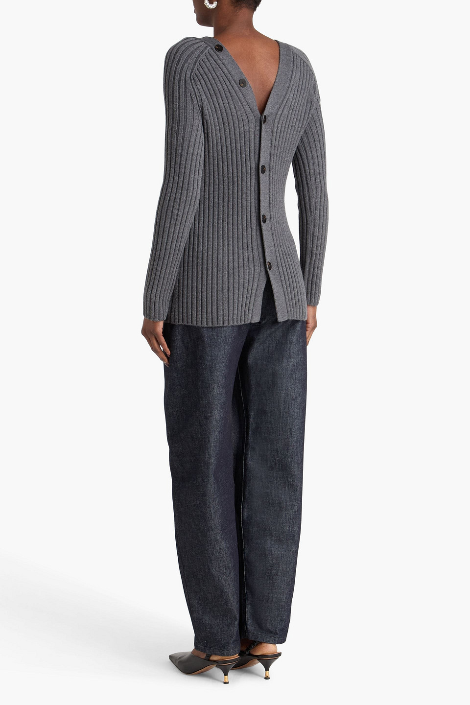  Theory - Ribbed Wool Cardigan - Gray - Xs 