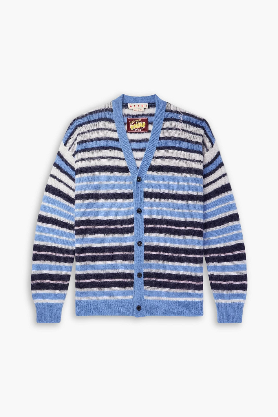 marni - logo-embroidered striped mohair-blend cardigan - blue - it 46
