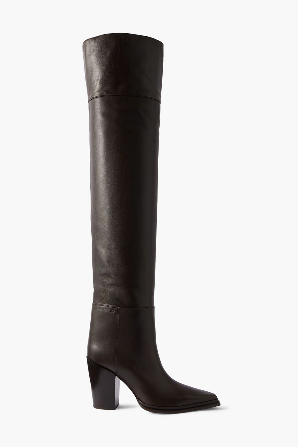 Jimmy Choo Cece 80 Leather Point-toe Over-the-knee Boots In Animal Print