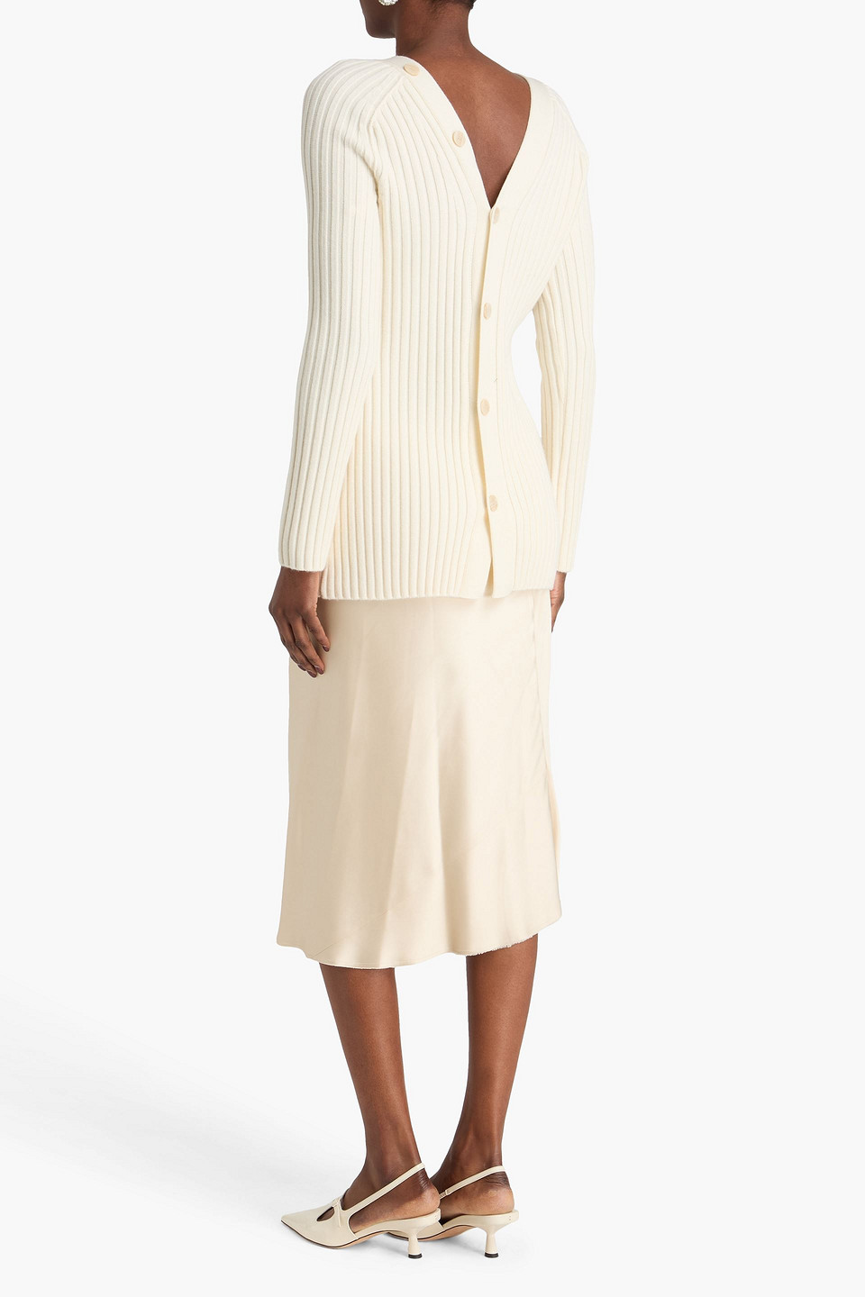  Theory - Ribbed Wool Cardigan - White - Xs 