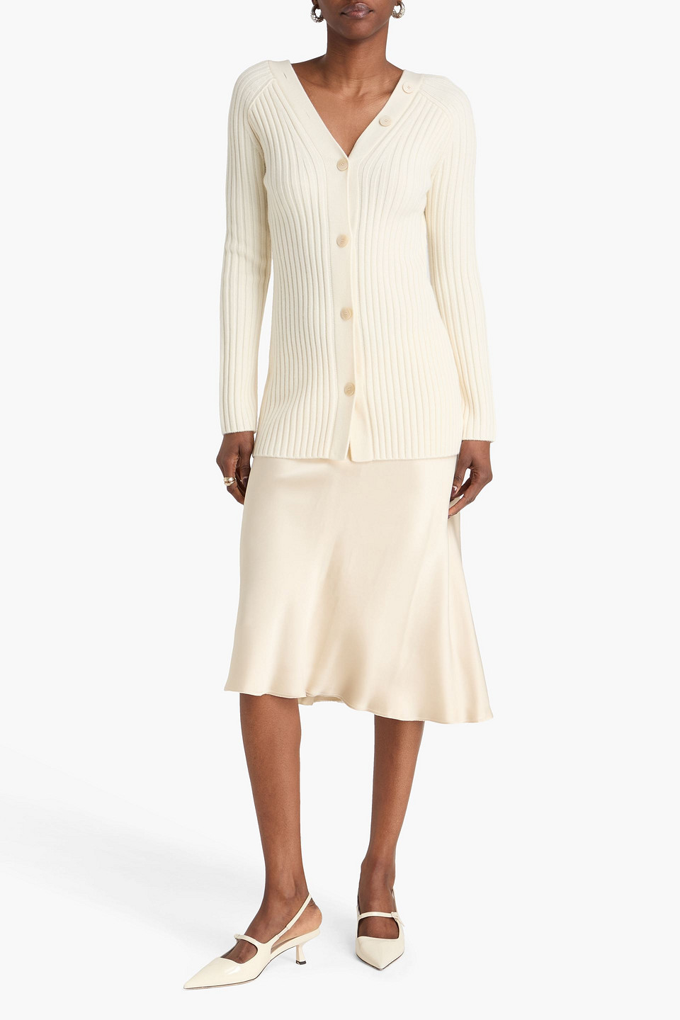  Theory - Ribbed Wool Cardigan - White - Xs 