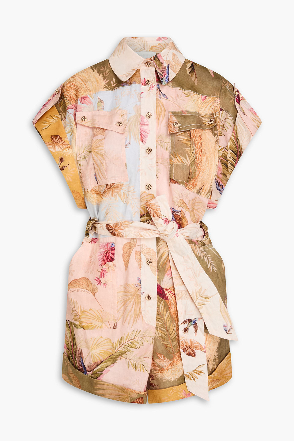 Zimmermann Printed Linen Playsuit In Pink