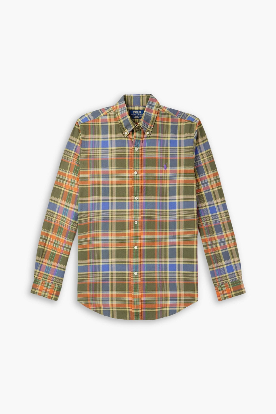 polo ralph lauren - checked cotton oxford shirt - green - xs