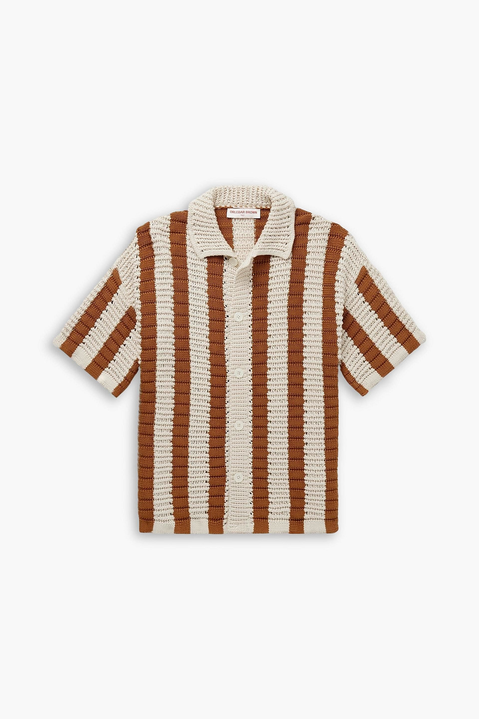 orlebar brown - thomas striped open-knit cotton shirt - brown - m