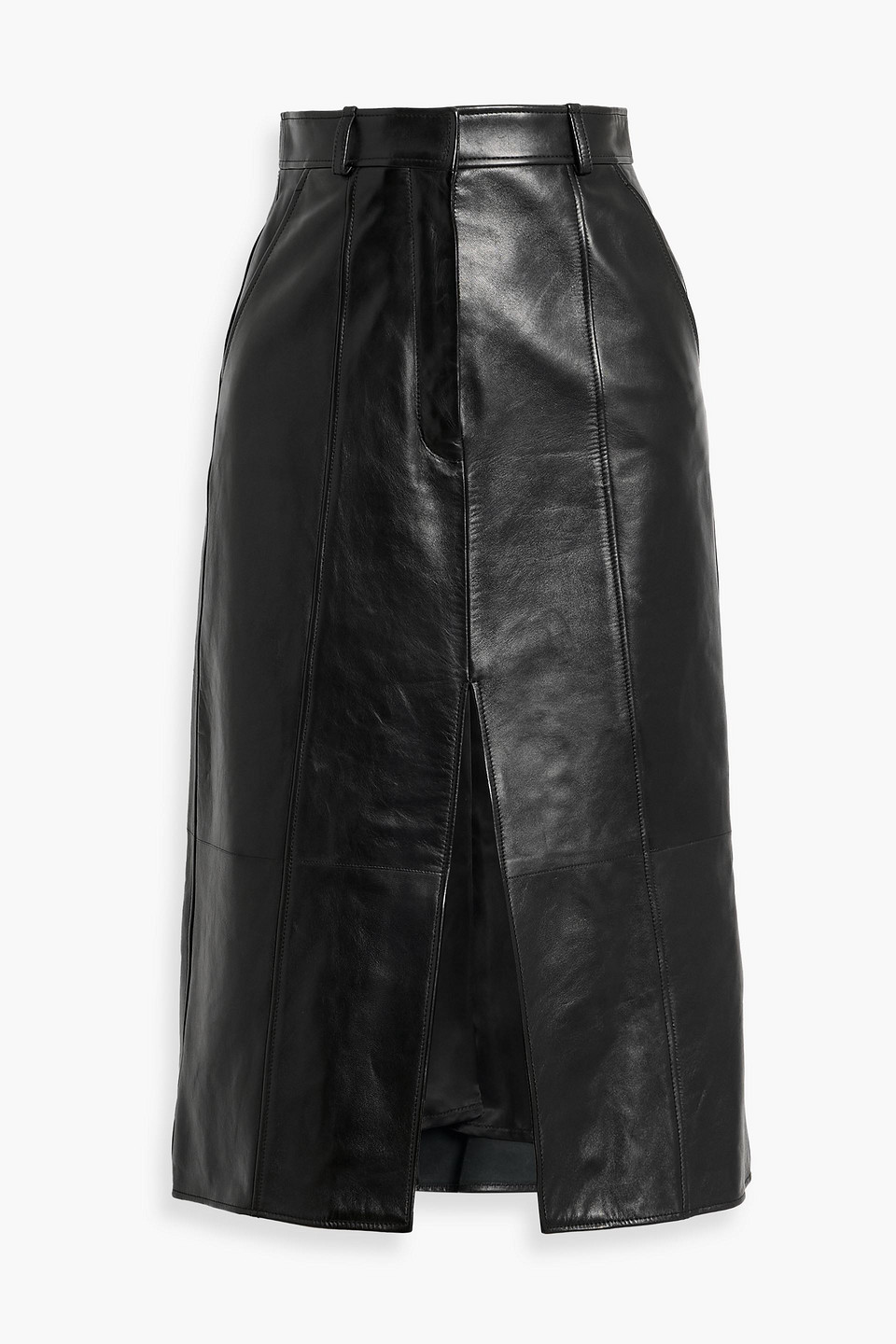 mcqueen - paneled leather midi skirt - black - it 38