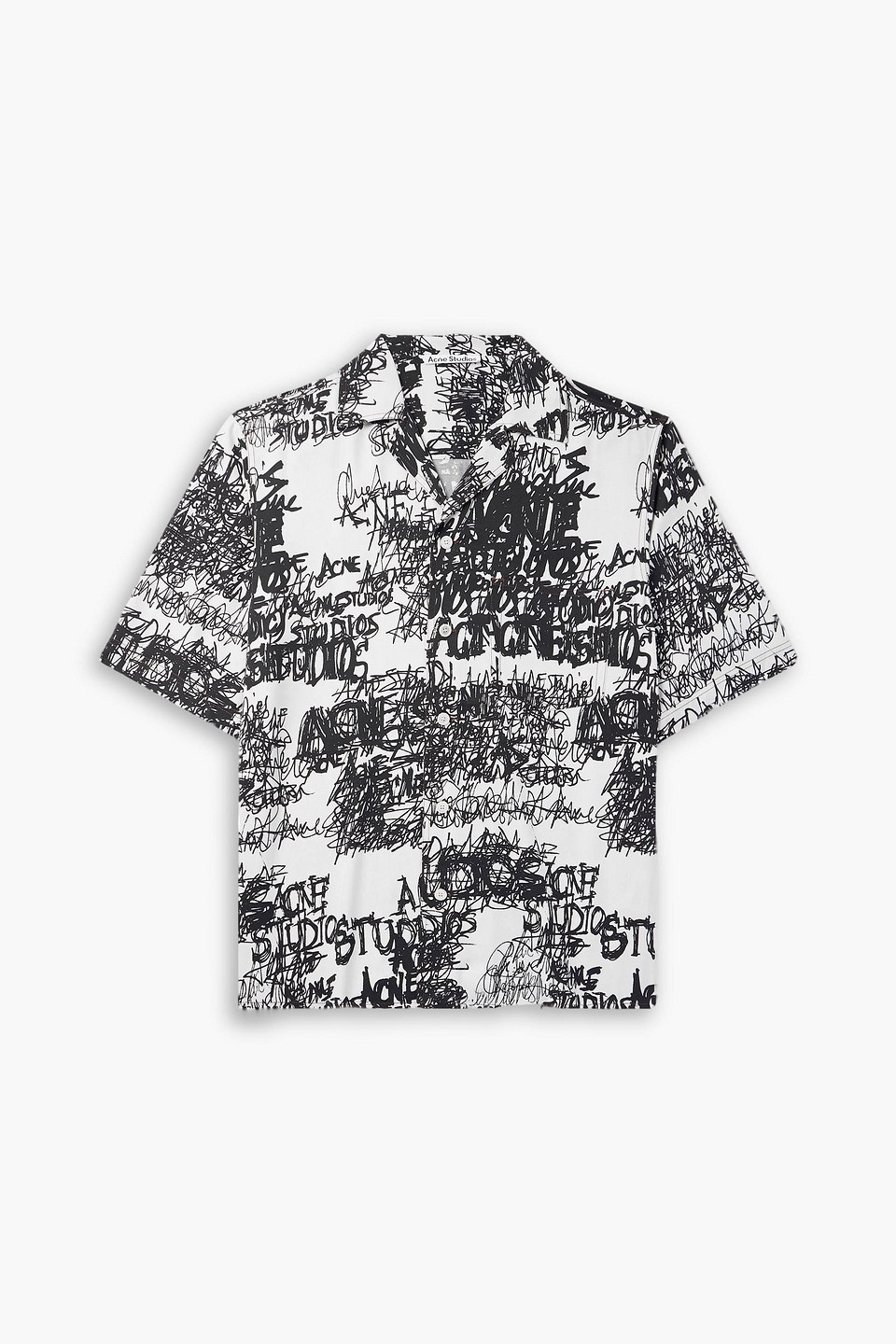 acne studios - sowen oversized camp-collar logo-print twill shirt - black - it 52