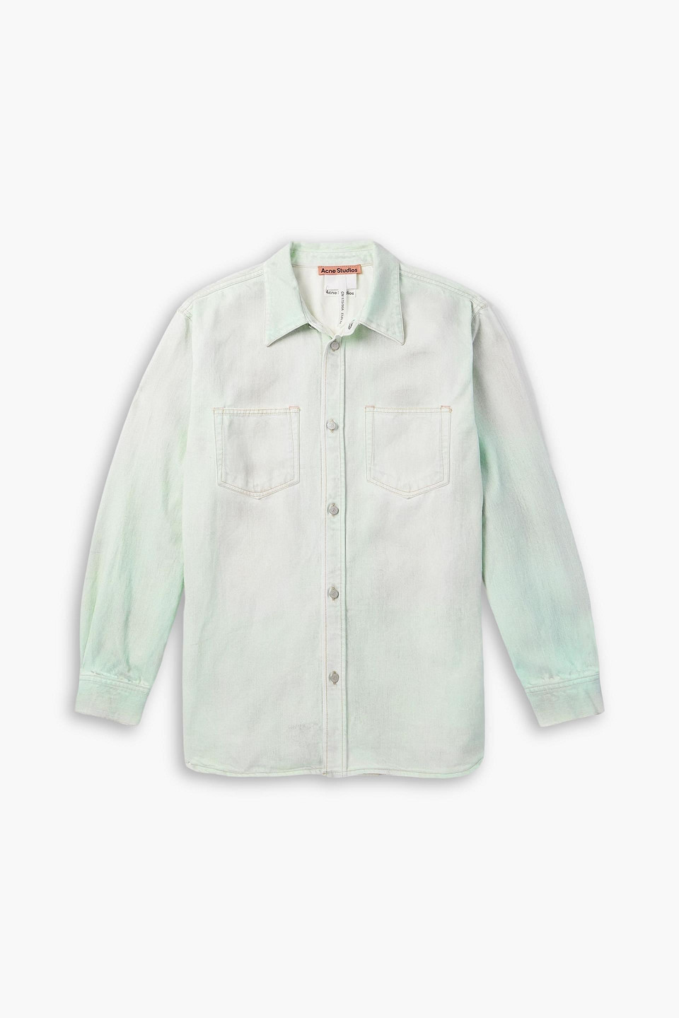 acne studios - karto u traffic distressed denim shirt - green - xs