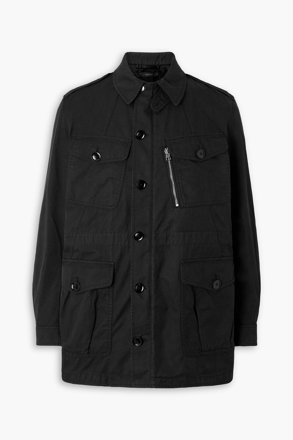 tom ford - leather-trimmed cotton-twill field jacket - black - it 46