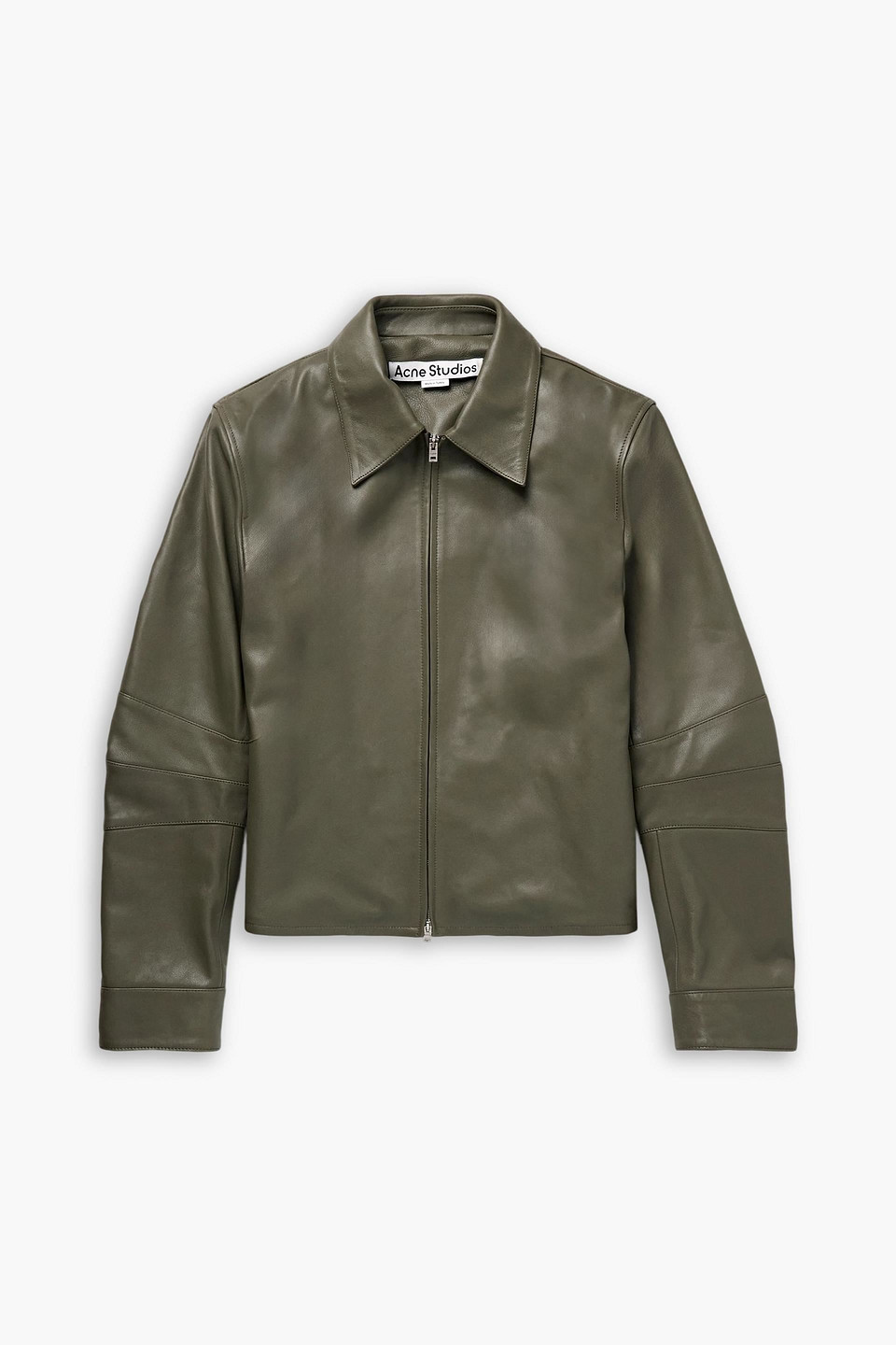 acne studios - leather jacket - green - it 46