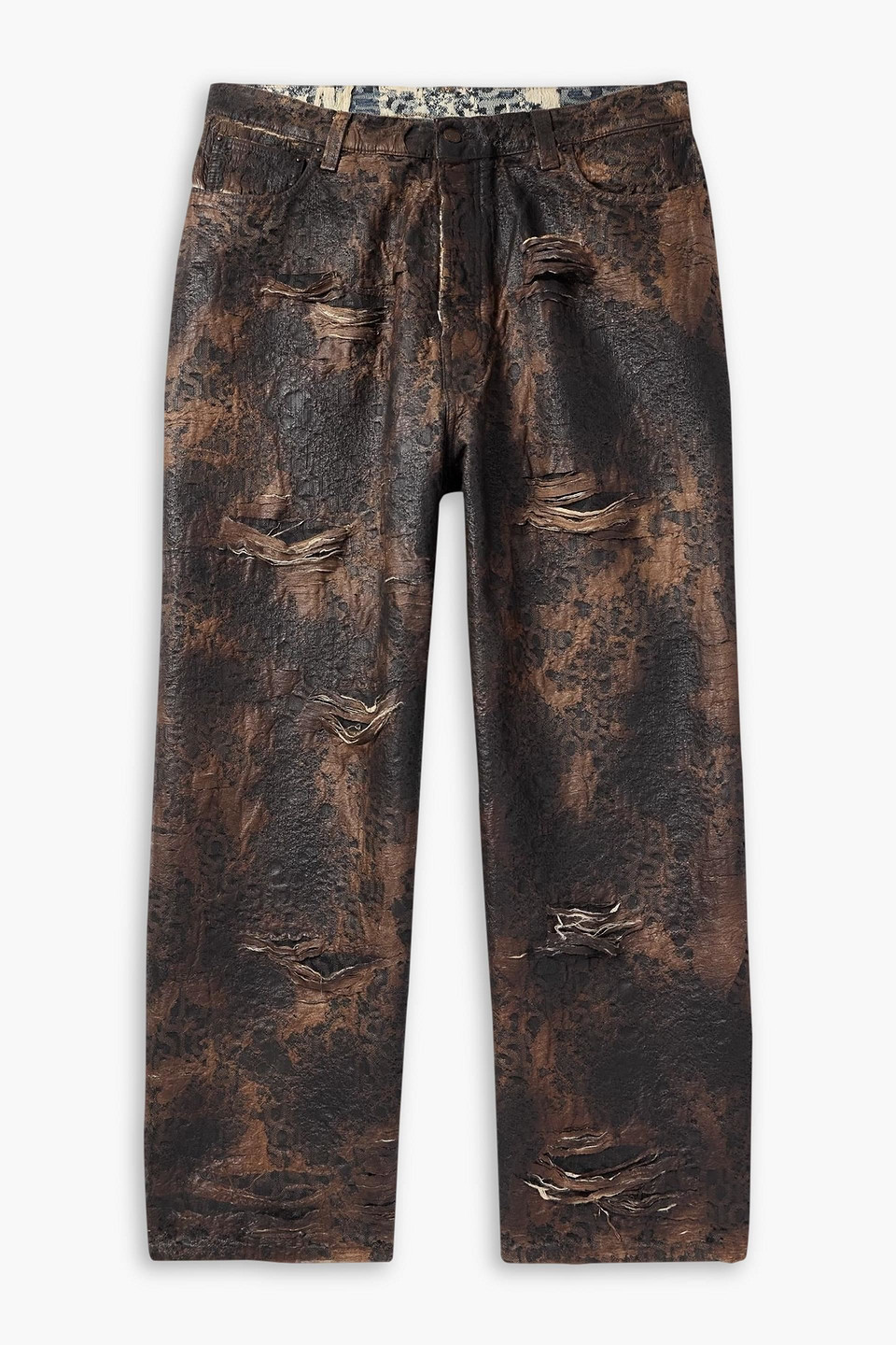 acne studios - wide-leg distressed coated jeans - brown - 28