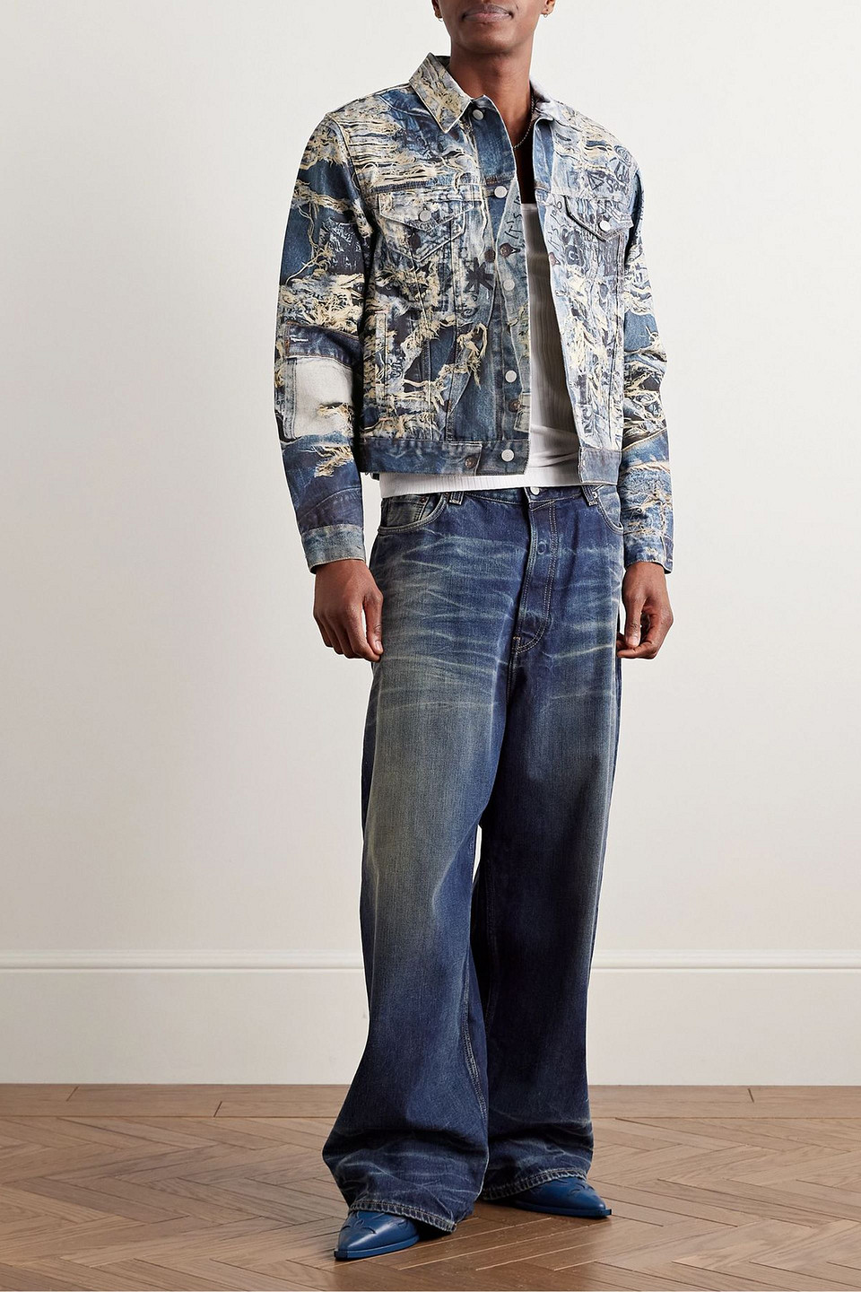 Acne Studios Rye Tlo Torn Scribble Denim Jacket In Multi